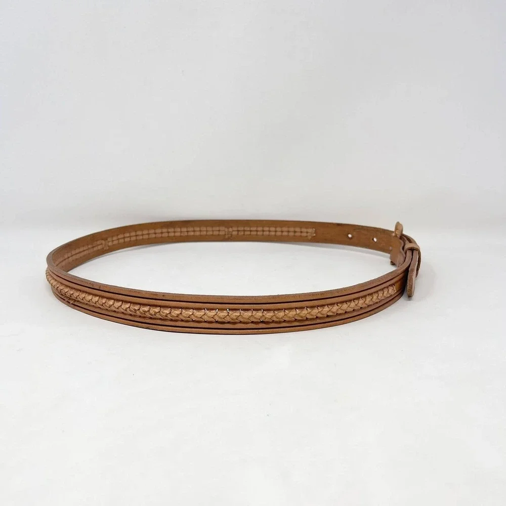 VTG Braided Belt Wms 36 Tan Brown Leather Hand Tooled Covered Buckle Western